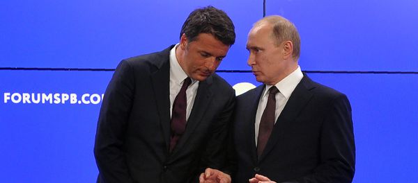 Russian President Vladimir Putin (R) talks to Italy's Prime Minister Matteo Renzi as they attend a signing ceremony following their talks at the St. Petersburg International Economic Forum in Saint Petersburg on June 17, 2016 Russian President Vladimir Putin (R) talks to Italy's Prime Minister Matteo Renzi as they attend a signing ceremony following their talks at the St. Petersburg International Economic Forum in Saint Petersburg on June 17, 2016 - Sputnik International