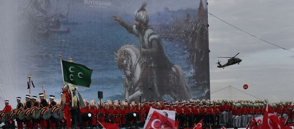 Turkish soldiers, musicians and performers wearing Ottoman-era uniforms perform in Istanbul, Turkey, Saturday, May 30, 2015 during a rally to commemorate the anniversary of city's conquest by the Ottoman Turks Turkish soldiers, musicians and performers wearing Ottoman-era uniforms perform in Istanbul, Turkey, Saturday, May 30, 2015 during a rally to commemorate the anniversary of city's conquest by the Ottoman Turks - Sputnik International