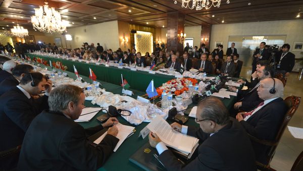Pakistan's National Security Advisor Sartaj Aziz (R), Afghan Foreign Minister Salahuddin Rabbani (2R), and other countries' delegates attend the first day of the Heart of Asia conference (File) Pakistan's National Security Advisor Sartaj Aziz (R), Afghan Foreign Minister Salahuddin Rabbani (2R), and other countries' delegates attend the first day of the Heart of Asia conference (File) - Sputnik International
