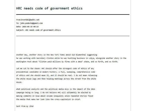One of the 'Podesta Emails' released by WikiLeaks - Sputnik International