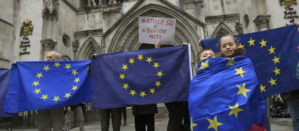 Demonstrators stand outside the High Court during a legal challenge to force the British government to seek parliamentary approval before starting the formal process of leaving the European Union, in London, Britain, October 13, 2016 Demonstrators stand outside the High Court during a legal challenge to force the British government to seek parliamentary approval before starting the formal process of leaving the European Union, in London, Britain, October 13, 2016 - Sputnik International
