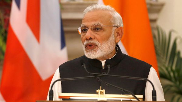 India's Prime Minister Narendra Modi reads a joint statement with his British counterpart Theresa May (unseen) at Hyderabad House in New Delhi, India, November 7, 2016 India's Prime Minister Narendra Modi reads a joint statement with his British counterpart Theresa May (unseen) at Hyderabad House in New Delhi, India, November 7, 2016 - Sputnik International