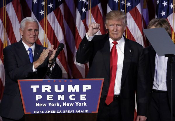 US President-elect Donald Trump and his running mate Mike Pence address their election night rally in Manhattan, New York, US, November 9, 2016. US President-elect Donald Trump and his running mate Mike Pence address their election night rally in Manhattan, New York, US, November 9, 2016. - Sputnik International