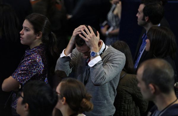 Supporters of the Democratic candidate Hillary Clinton at the Jacob K. Javits Convention Center in New York follow the vote counting in the US presidential election - Sputnik International