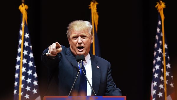 Donald Trump speaks to the crowd during a rally February 8, 2016 in Manchester, NH - Sputnik International