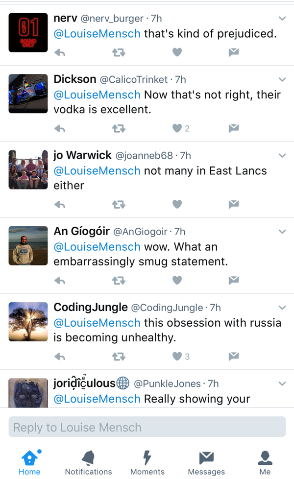 Users reply to a tweet by former British Conservative MP Louise Mensch  - Sputnik International