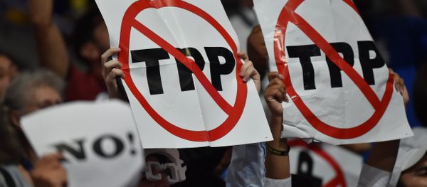 Delegates show their opposition to the Trans-Pacific Parternership Agreement (TPP) during Day 1 of the Democratic National Convention at the Wells Fargo Center in Philadelphia, Pennsylvania, July 25, 2016. Delegates show their opposition to the Trans-Pacific Parternership Agreement (TPP) during Day 1 of the Democratic National Convention at the Wells Fargo Center in Philadelphia, Pennsylvania, July 25, 2016. - Sputnik International