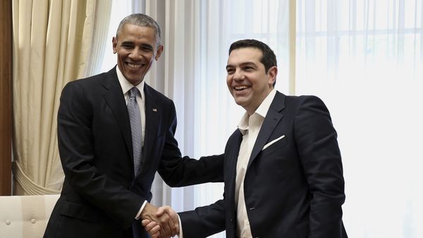 U.S. President Barack Obama, left, shake hands with Greek Prime Minister Alexis Tsipras during their meeting at Maximos Mansion in Athens U.S. President Barack Obama, left, shake hands with Greek Prime Minister Alexis Tsipras during their meeting at Maximos Mansion in Athens - Sputnik International