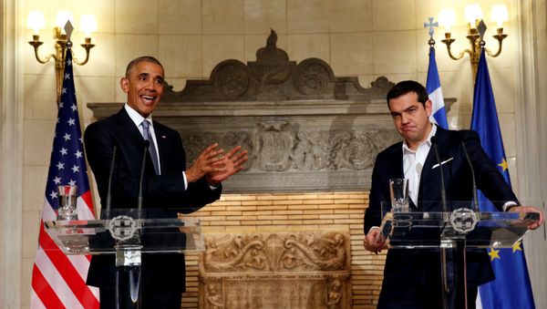 US President Barack Obama and Greek Prime Minister Alexis Tsipras hold a press conference at Maximos Palace in Athens, Greece November 15, 2016. - Sputnik International
