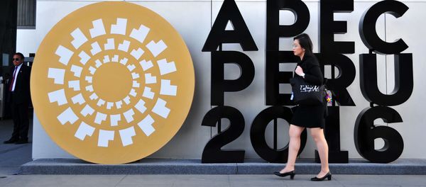 A woman walks by an APEC logo outside the Lima Convention Centre, during the Asia-Pacific Economic Cooperation (APEC) Summit on November 17, 2016 in Lima A woman walks by an APEC logo outside the Lima Convention Centre, during the Asia-Pacific Economic Cooperation (APEC) Summit on November 17, 2016 in Lima - Sputnik International