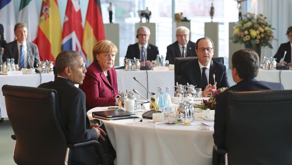 U.S. President Barack Obama, German Chancellor Angela Merkel, French President Francois Hollande and Italian Prime Minister Matteo Renzi meet at the chancellery in Berlin, Germany, November 18, 2016. U.S. President Barack Obama, German Chancellor Angela Merkel, French President Francois Hollande and Italian Prime Minister Matteo Renzi meet at the chancellery in Berlin, Germany, November 18, 2016. - Sputnik International