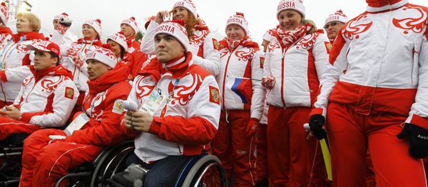 Russian Paralympic team during the flag raising ceremony in the Paralympic Village in Whistler. (File) - Sputnik International