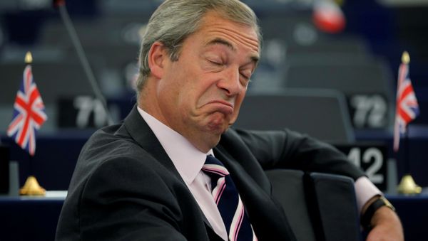 Nigel Farage, United Kingdom Independence Party (UKIP) member and MEP, waits for the start of a debate on the last European Summit at the European Parliament in Strasbourg, France, October 26, 2016. Nigel Farage, United Kingdom Independence Party (UKIP) member and MEP, waits for the start of a debate on the last European Summit at the European Parliament in Strasbourg, France, October 26, 2016. - Sputnik International
