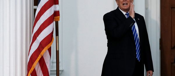 US President-elect Donald Trump yells to members of the media from the steps of the main clubhouse at Trump National Golf Club in Bedminster, New Jersey, US, November 19, 2016. US President-elect Donald Trump yells to members of the media from the steps of the main clubhouse at Trump National Golf Club in Bedminster, New Jersey, US, November 19, 2016. - Sputnik International