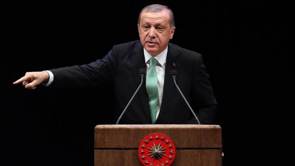 Turkish President Recep Tayyip Erdogan delivers a speech during the Living Human Treasures award ceremony at the Bestepe National Congress and Culture Centre in Ankara on November 3, 2016 - Sputnik International