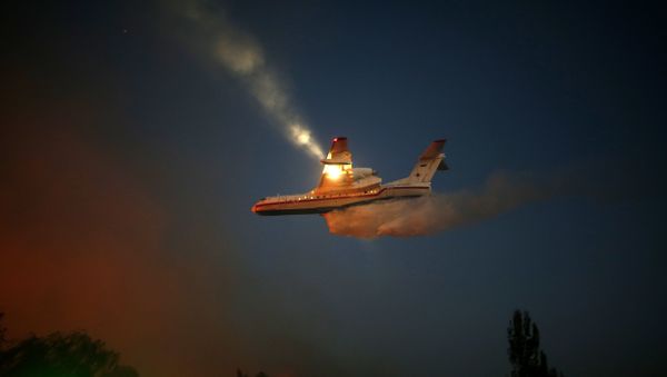 A Russian firefighter plane helps extinguish a new fire that broke out in the Israeli town of Nataf, west of the Arab Israeli town of Abu Ghosh, along the border with the occupied West Bank on November 25, 2016 - Sputnik International