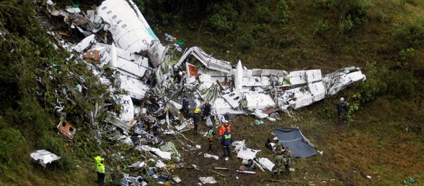 Wreckage from a plane that crashed into Colombian jungle with Brazilian soccer team Chapecoense, is seen near Medellin, Colombia, November 29, 2016. Wreckage from a plane that crashed into Colombian jungle with Brazilian soccer team Chapecoense, is seen near Medellin, Colombia, November 29, 2016. - Sputnik International