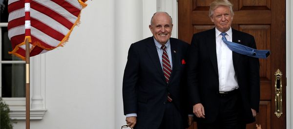 U.S. President-elect Donald Trump stands with former New York City Mayor Rudolph Giuliani before their meeting at Trump National Golf Club in Bedminster, New Jersey, U.S., November 20, 2016 U.S. President-elect Donald Trump stands with former New York City Mayor Rudolph Giuliani before their meeting at Trump National Golf Club in Bedminster, New Jersey, U.S., November 20, 2016 - Sputnik International