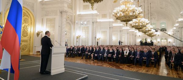 December 3, 2015. Russian President Vladimir Putin delivers his annual Presidential Address to the Federal Assembly at the Kremlin's St. George Hall. - Sputnik International