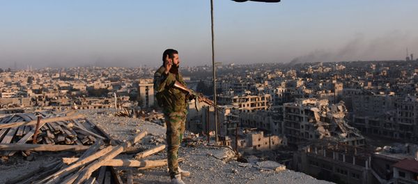 Syrian pro-government forces stand on top of a building overlooking Aleppo in the city's Bustan al-Basha neighbourhood on November 28, 2016 Syrian pro-government forces stand on top of a building overlooking Aleppo in the city's Bustan al-Basha neighbourhood on November 28, 2016 - Sputnik International