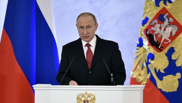 Russian President Vladimir Putin addresses the Federal Assembly of both houses of parliament at the Kremlin in Moscow on December 1, 2016. - Sputnik International