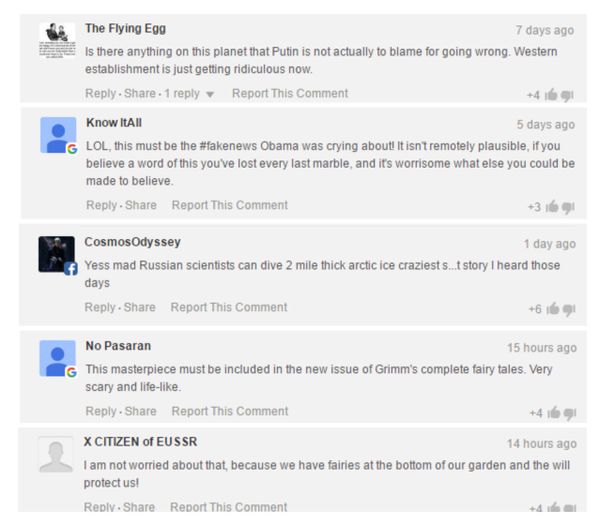 Comments below the article on Express.co.uk - Sputnik International