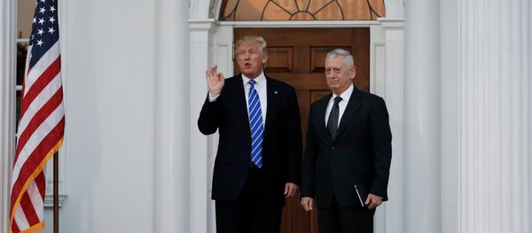 U.S. President-elect Donald Trump stands with retired Marine Gen. James Mattis following their meeting at the main clubhouse at Trump National Golf Club in Bedminster, New Jersey, U.S., November 19, 2016 U.S. President-elect Donald Trump stands with retired Marine Gen. James Mattis following their meeting at the main clubhouse at Trump National Golf Club in Bedminster, New Jersey, U.S., November 19, 2016 - Sputnik International
