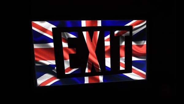 A screen grab shows the British flag with an exit sign superimposed on October 19, 2016 in Paris. A screen grab shows the British flag with an exit sign superimposed on October 19, 2016 in Paris. - Sputnik International