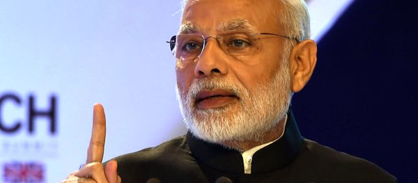 India's Prime Minister Narendra Modi gestures as he speaks at The India-UK Tech Summit in New Delhi on November 7, 2016 - Sputnik International