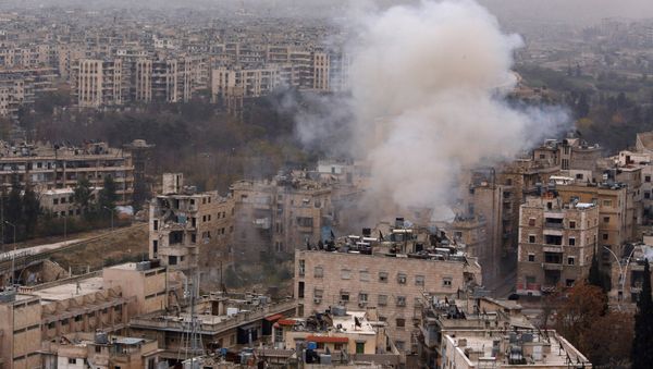 Smoke rises near Bustan al-Qasr crossing point in a government controlled area, during clashes with rebels in Aleppo, Syria December 5, 2016. - Sputnik International