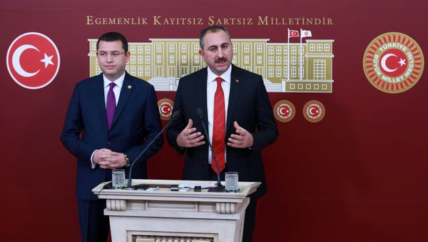 General Secretary of Turkish Justice and Development Party (AKP) Abdulhamit Gul (R) and Turkish Nationalist Movement Party's (MHP) deputy of Afyonkarahisar Mehmet Parsak (L) address a press conference at the Grand National Assembly of Turkey (TBMM) in Ankara on December 10, 2016, after a constitutional amendment bill was submitted to Turkish parliament General Secretary of Turkish Justice and Development Party (AKP) Abdulhamit Gul (R) and Turkish Nationalist Movement Party's (MHP) deputy of Afyonkarahisar Mehmet Parsak (L) address a press conference at the Grand National Assembly of Turkey (TBMM) in Ankara on December 10, 2016, after a constitutional amendment bill was submitted to Turkish parliament - Sputnik International