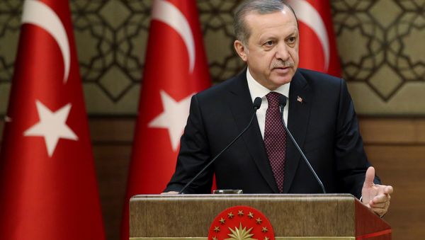 Turkish President Erdogan makes a speech during his meeting with mukhtars at the Presidential Palace in Ankara Turkish President Erdogan makes a speech during his meeting with mukhtars at the Presidential Palace in Ankara - Sputnik International