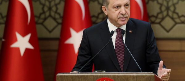 Turkish President Erdogan makes a speech during his meeting with mukhtars at the Presidential Palace in Ankara Turkish President Erdogan makes a speech during his meeting with mukhtars at the Presidential Palace in Ankara - Sputnik International
