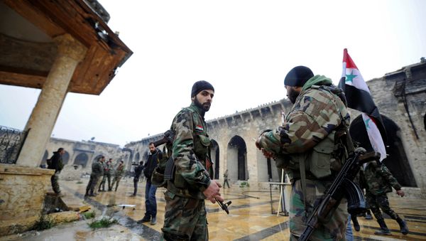 Forces loyal to Syria's President Bashar al-Assad stand inside the Umayyad mosque, in the government-controlled area of Aleppo, during a media tour, Syria December 13, 2016 Forces loyal to Syria's President Bashar al-Assad stand inside the Umayyad mosque, in the government-controlled area of Aleppo, during a media tour, Syria December 13, 2016 - Sputnik International
