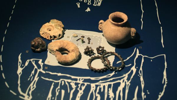 A grave inventory of a Late-Scythian elite woman from the first century A.D., is displayed as part of the exhibit called The Crimea - Gold and Secrets of the Black Sea, at Allard Pierson historical museum in Amsterdam Friday - Sputnik International