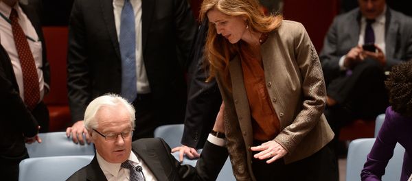 US Ambassador to the UN Samantha Power talks with her Russian counterpart Vitaly Churkin prior to a vote on a resolution on Ukraine during a UN Security Council emergency meeting at United Nations headquarters in New York. (File) US Ambassador to the UN Samantha Power talks with her Russian counterpart Vitaly Churkin prior to a vote on a resolution on Ukraine during a UN Security Council emergency meeting at United Nations headquarters in New York. (File) - Sputnik International
