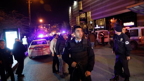Turkish police secure the area near an art gallery where the Russian Ambassador to Turkey Andrei Karlov was shot, in Ankara, Turkey, December 19, 2016 - Sputnik International
