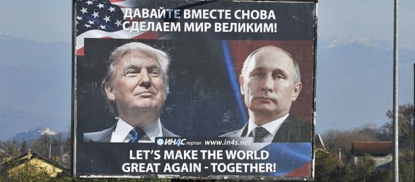 Cars pass by a billboard showing US President-elect Donald Trump and Russian President Vladimir Putin placed by pro-Serbian movement in the town of Danilovgrad on November 16, 2016 Cars pass by a billboard showing US President-elect Donald Trump and Russian President Vladimir Putin placed by pro-Serbian movement in the town of Danilovgrad on November 16, 2016 - Sputnik International