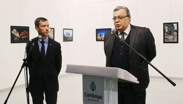 Russian Ambassador Andrei Karlov (right) at the opening of a photo exhibition in the Center of Modern Art in Ankara. (The image is a hand-out material granted by a third party. Editorial use only. Archivation, commercial use or promotional campaign are banned). Photo by ANADOLU/RIA Novosti Russian Ambassador Andrei Karlov (right) at the opening of a photo exhibition in the Center of Modern Art in Ankara. (The image is a hand-out material granted by a third party. Editorial use only. Archivation, commercial use or promotional campaign are banned). Photo by ANADOLU/RIA Novosti - Sputnik International
