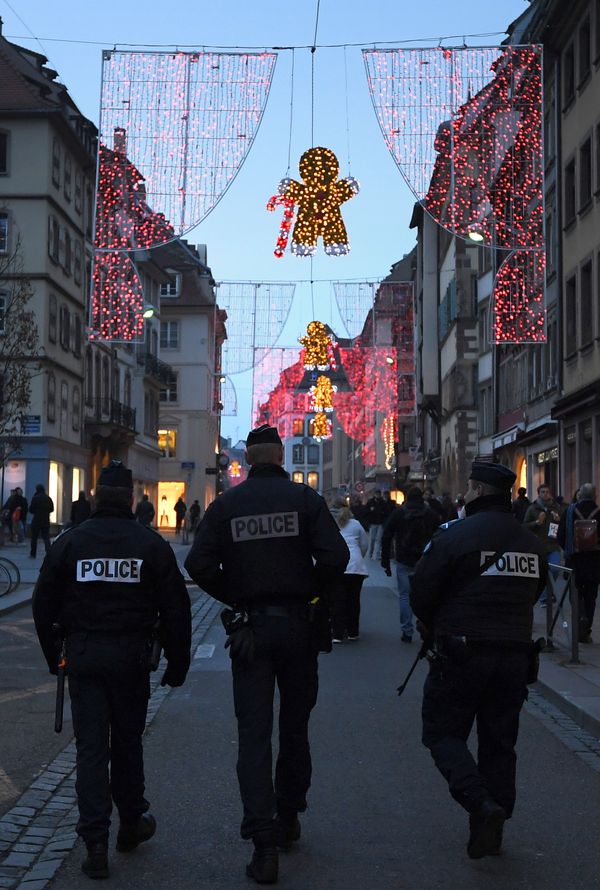 Police officers patrol at the entrance of the Christmas market in Strasbourg, eastern France - Sputnik International