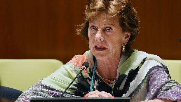 Neelie Kroes, Vice-President of the European Commission responsible for the Digital Agenda for Europe, speaks at a high level meeting on “Contributions of North-South, South-South, Triangular Cooperation, and ICT for Development to the Implementation of the Post-2015 Development Agenda” May 21, 2014 at United Nations headquarters in New York - Sputnik International