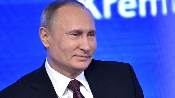 President Vladimir Putin during his twelfth annual news conference at Moscow's World Trade Center in Krasnaya Presnya President Vladimir Putin during his twelfth annual news conference at Moscow's World Trade Center in Krasnaya Presnya - Sputnik International