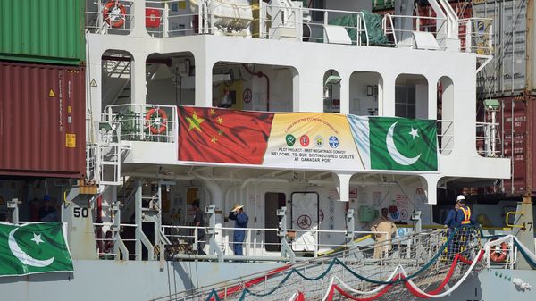 In this photograph taken on November 13, 2016, Pakistani personnel stand on a ship carrying containers at the Gwadar port, some 700 kms west of Karachi, during the opening ceremony of a pilot trade programme between Pakistan and China In this photograph taken on November 13, 2016, Pakistani personnel stand on a ship carrying containers at the Gwadar port, some 700 kms west of Karachi, during the opening ceremony of a pilot trade programme between Pakistan and China - Sputnik International