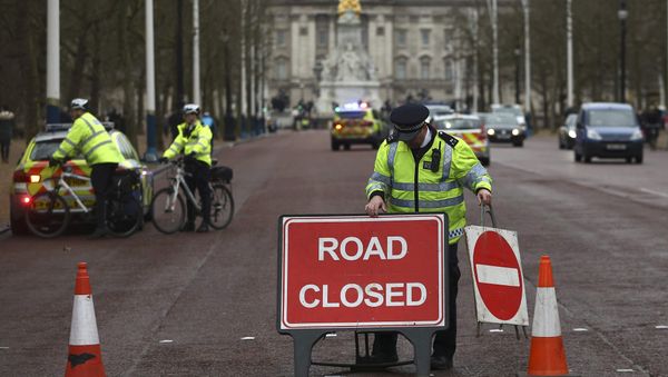 Police close a road during the Changing of the Guard ceremony at Buckingham Palace in London Police close a road during the Changing of the Guard ceremony at Buckingham Palace in London - Sputnik International