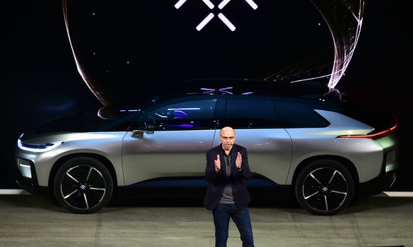 araday Future's Nick Sampson, SVP of R&D + Engineering speaks in front of the just introduced FF91 electric vehicle at the company's press conference at the 2017 Consumer Electronics Show in Las Vegas, January, 2016. araday Future's Nick Sampson, SVP of R&D + Engineering speaks in front of the just introduced FF91 electric vehicle at the company's press conference at the 2017 Consumer Electronics Show in Las Vegas, January, 2016. - Sputnik International