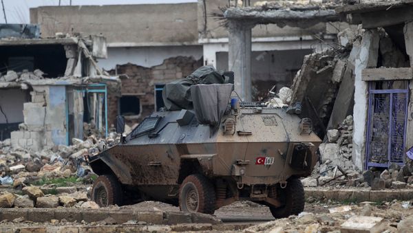 A Turkish military armored vehicle drives in the northern Syrian rebel-held town of al-Rai, Syria January 5, 2017 - Sputnik International
