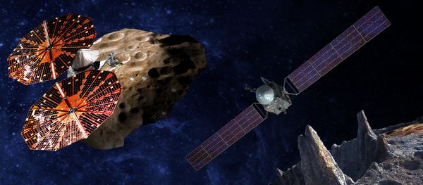An artist’s conception of the Lucy spacecraft flying by the Trojan Eurybates – one of the six diverse and scientifically important Trojans to be studied. Trojans are fossils of planet formation and so will supply important clues to the earliest history of the solar system. (Right) Psyche, the first mission to the metal world 16 Psyche will map features, structure, composition, and magnetic field, and examine a landscape unlike anything explored before. Psyche will teach us about the hidden cores of the Earth, Mars, Mercury and Venus. An artist’s conception of the Lucy spacecraft flying by the Trojan Eurybates – one of the six diverse and scientifically important Trojans to be studied. Trojans are fossils of planet formation and so will supply important clues to the earliest history of the solar system. (Right) Psyche, the first mission to the metal world 16 Psyche will map features, structure, composition, and magnetic field, and examine a landscape unlike anything explored before. Psyche will teach us about the hidden cores of the Earth, Mars, Mercury and Venus. - Sputnik International