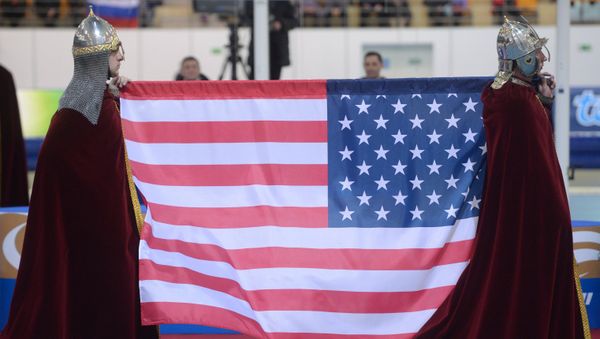 Russia ancient warriors with US flag - Sputnik International