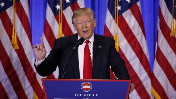 U.S. President-elect Donald Trump speaks during a news conference in the lobby of Trump Tower in Manhattan, New York City, U.S., January 11, 2017 - Sputnik International
