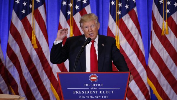 U.S. President-elect Donald Trump speaks during a news conference in the lobby of Trump Tower in Manhattan, New York City, U.S., January 11, 2017 U.S. President-elect Donald Trump speaks during a news conference in the lobby of Trump Tower in Manhattan, New York City, U.S., January 11, 2017 - Sputnik International